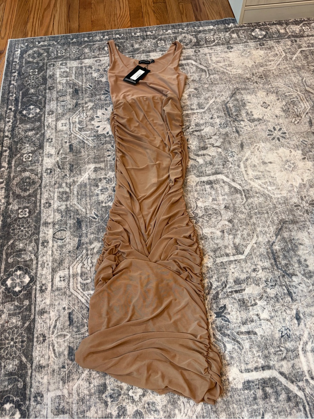 PrettyLittleThing Taupe Ruched Maxi Dress